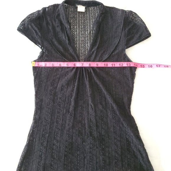 Le Chateau Sheer Stretchy Short Sleeve Black Lace Top - Picture 5 of 6